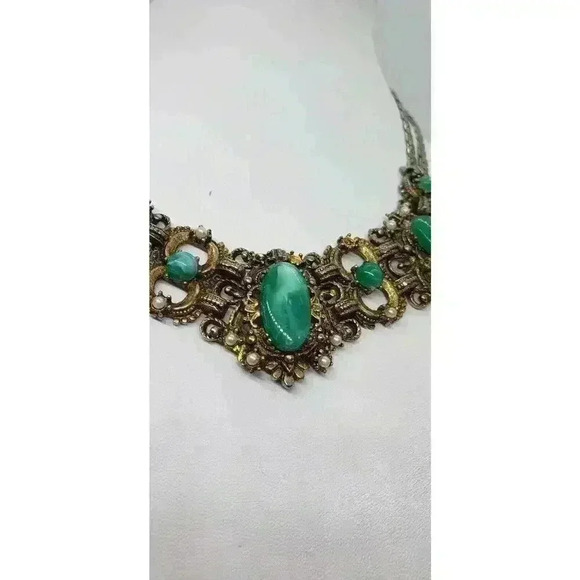 VTG Selro Selini unsigned Emerald Green Cabochon Necklace & Earrings Catalog Pc - Picture 6 of 16